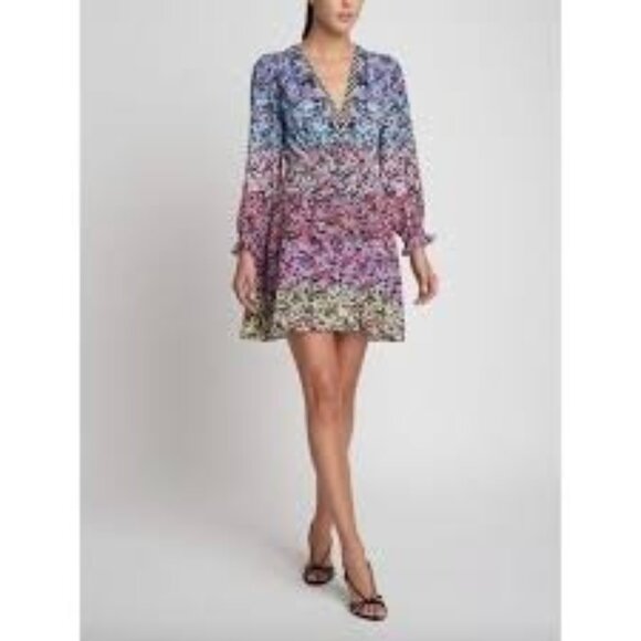 Saloni Eve Floral Print Silk Dress‎ in Rainbow Gardenia Size 6 - Picture 1 of 7